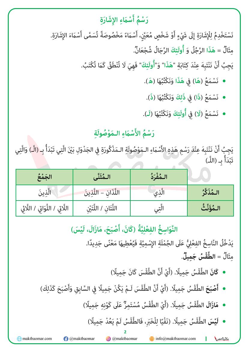 ملخص العربية - السنة الرابعة - الثلاثي الثاني-2